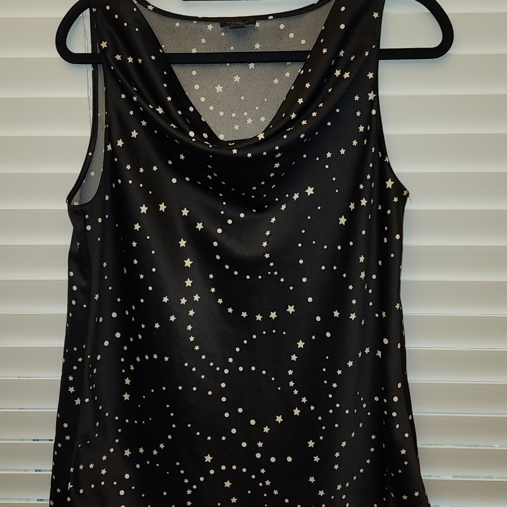 Ann Taylor Cowl Neck Black with Stars Sleeveless Blouse sz Medium